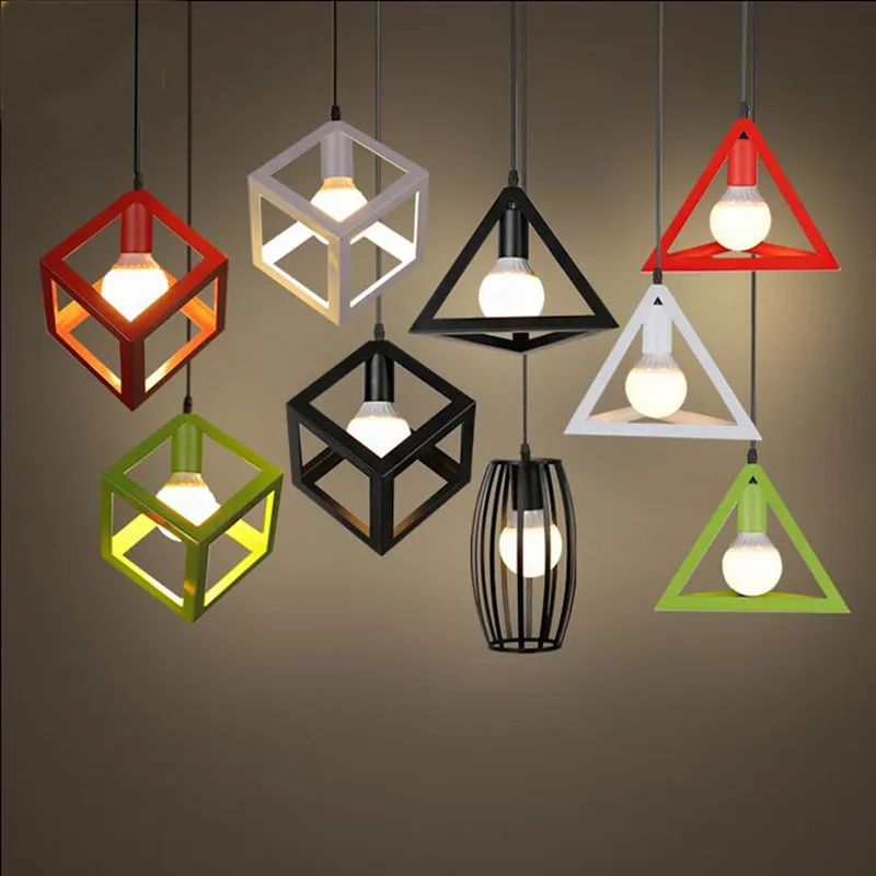 Винтажный подвесной светильник металлический куб клетка абажур домашний