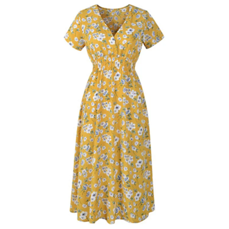 

Casual Women Summer Chiffon Dress Sexy V-neck Dot Female Summer Beach Dress