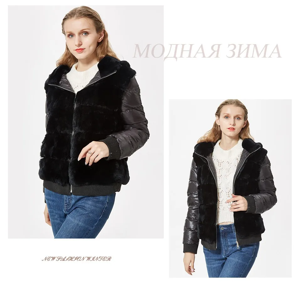Натуральный короткая кролика рекс пальто с мехом женские зимние натуральный Меховая куртка с меховым капюшоном fanshion пиджаки вниз рукава пальто спортивная