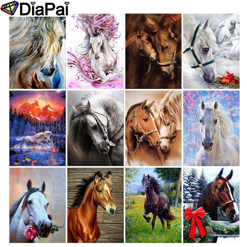 DIAPAI 5D DIY Алмазная картина 100% полная квадратная/круглая дрель &quotЖивотные лошадь