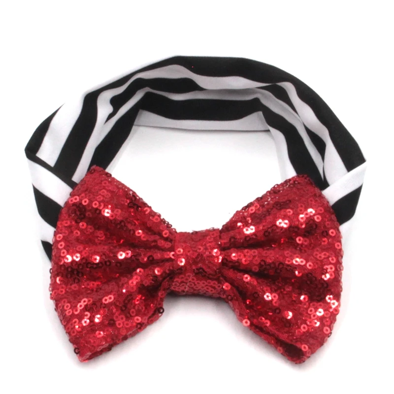 

1PC New Arrival Christmas Gift Headband 5'' Big Sequin Bow Striped Elastic Hairband For Girls & Kids 2022 Hair Accessories