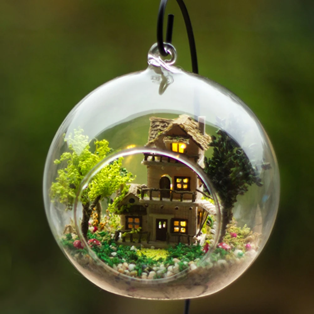 G016 Diy Кукольный дом Miniatura мини стеклянный шар модель строительные наборы деревянный миниатюрный кукольный домик игрушка подарок лесная Вилла