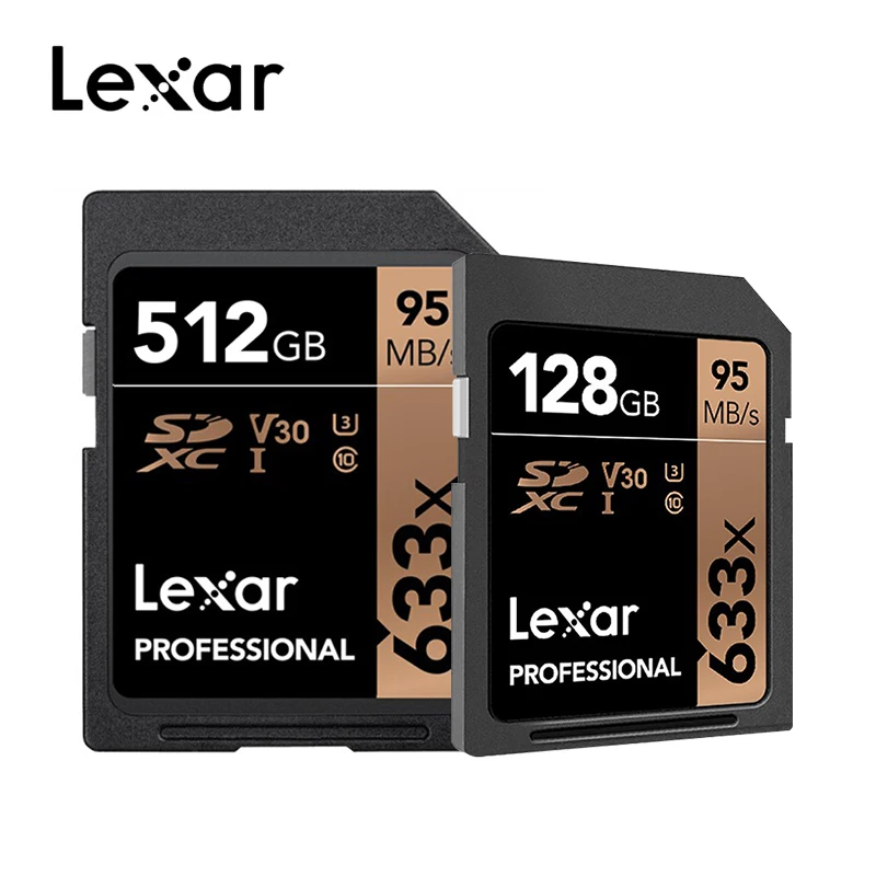 Новое поступление Lexar 95 м/с 633x32 Гб U1 SDHC 64 Гб 128 ГБ 256 512 1 ТБ U3 SDCard SDXC C10 слот для карт памяти для 1080p видео Камера