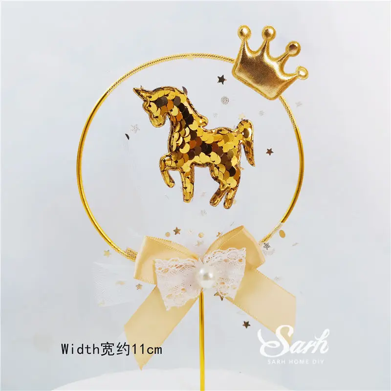 2pc Crown unicorn Золотая Корона, сетка, бант, единорог, топперы для тортов, украшение для детского дня, вечерние, на День святого Валентина, свадебные, обручальные принадлежности, прекрасные подарки - Цвет: 2pc Crown unicorn