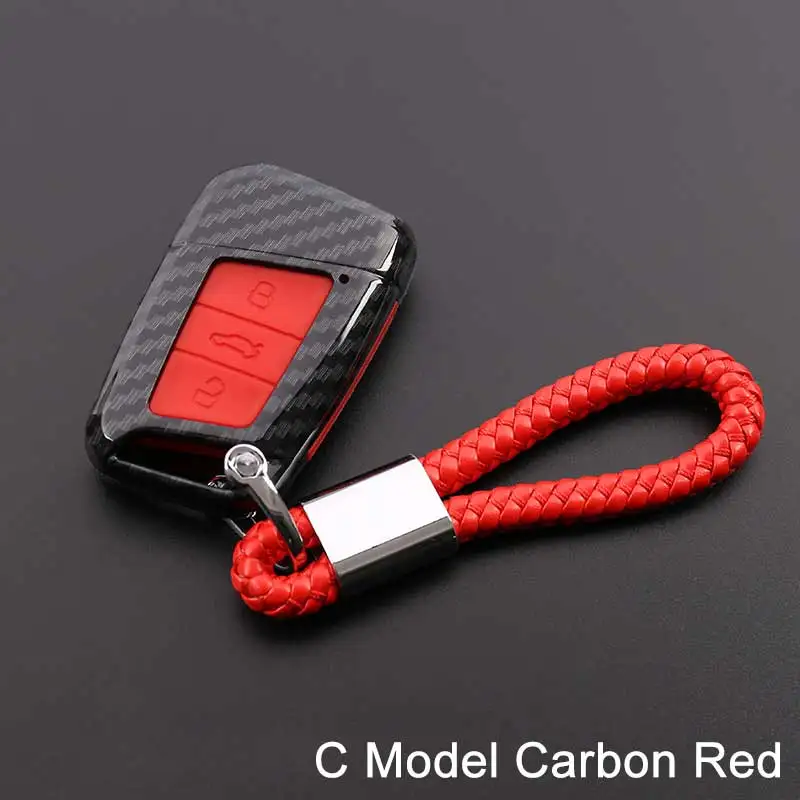 Чехол для ключей автомобиля из углеродного волокна для VW Volkswagen Golf 4 5 6 Bora Jetta POLO Passat B5 B6 Skoda Superb Octavia Fabia SEAT Ibiza Leon - Название цвета: C Model carbon red