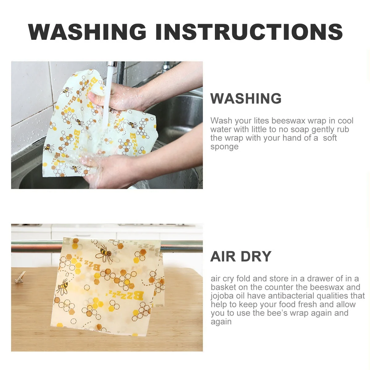 

5 Pack Reusable Beeswax Food Wrap Kitchen Organic Sustainable Washable Food Storage Beeswax Wrap for Sandwich Snack Fruit Cheese