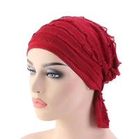 muslim women elastic cotton ruffle turban hat headwear cancer chemo beanies caps headwrap bandana hair loss cover accessories