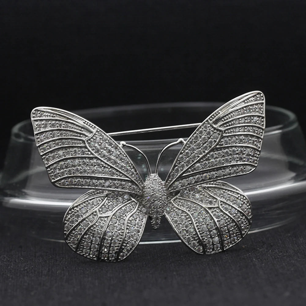 Сказочные Полный микро Паве CZ Бабочка Брошь Серебряный Тон Оловяшка Круглый