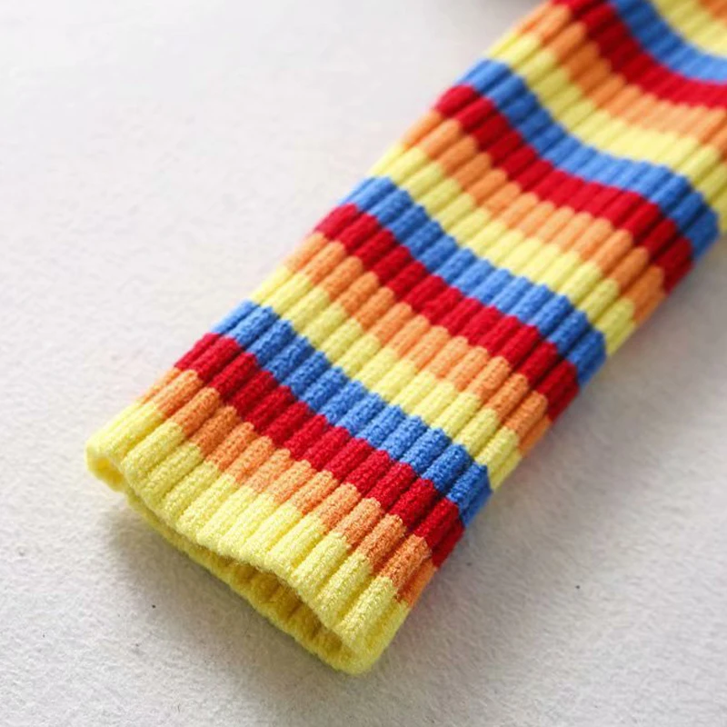 GOPLUS Rainbow Women's Sweater Winter Autumn Slim Striped Colorful Turtleneck Sweaters For Women Pullover Clothing | Женская одежда