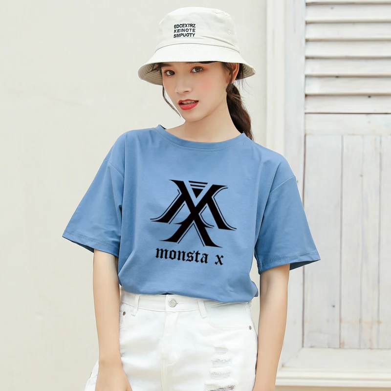 Футболка MONSTA X Kpop Женская в Корейском стиле хлопковый топ с коротким рукавом