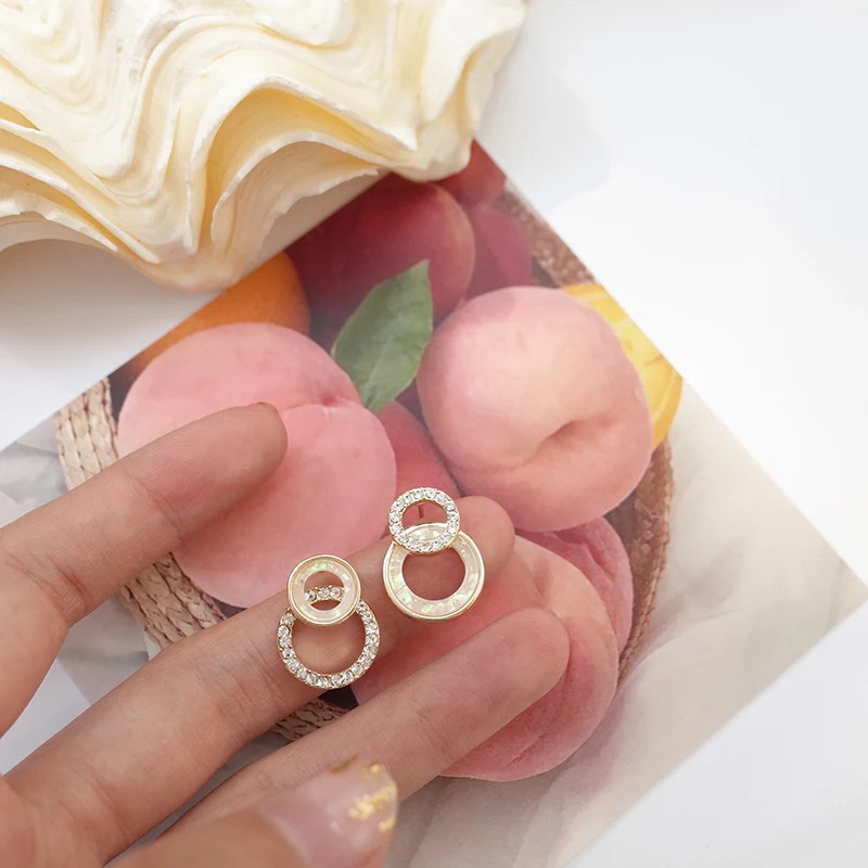 Серьги-гвоздики Peri'sbox из нежного кубического циркония с двумя кругами для женщин, маленькие серьги-гвоздики для ушей, изящные серьги с фианитами и кристаллами, подарок на день рождения