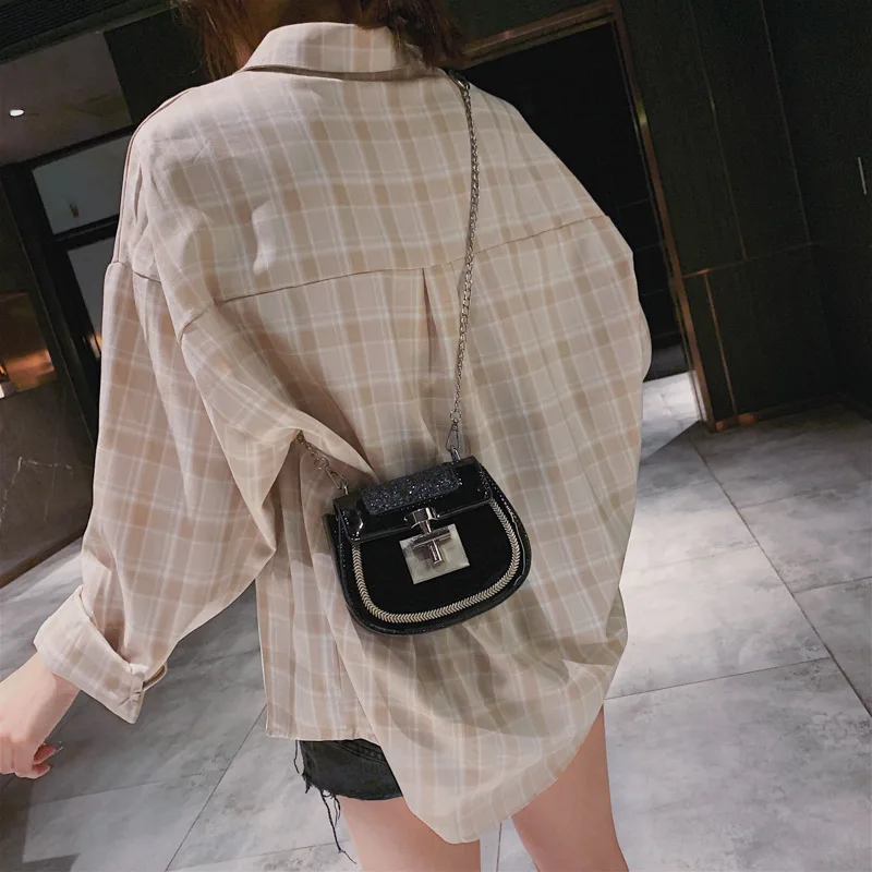 Fashion Sequined Shoulder Bag Quality Leather Chain Handbag Mini Saddle Bags Stitching Ladies Female Crossbody | Багаж и сумки
