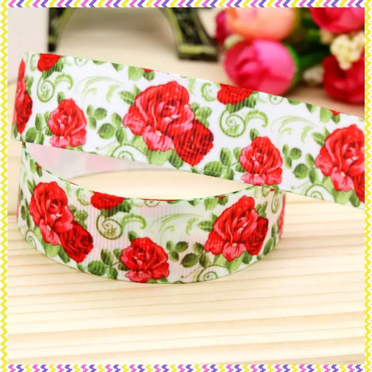

New 7/8'' Free shipping flowers printed grosgrain ribbon hair bow headwear party decoration wholesale OEM 22mm H3870