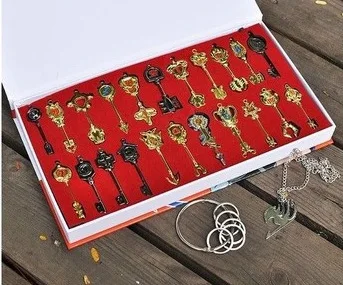 

22pcs/set Fairy Tail Cosplay Necklace Twelve constellations Spirit Keychain Lucy Cosplay Toys the Zodiac Gold Key Pendant