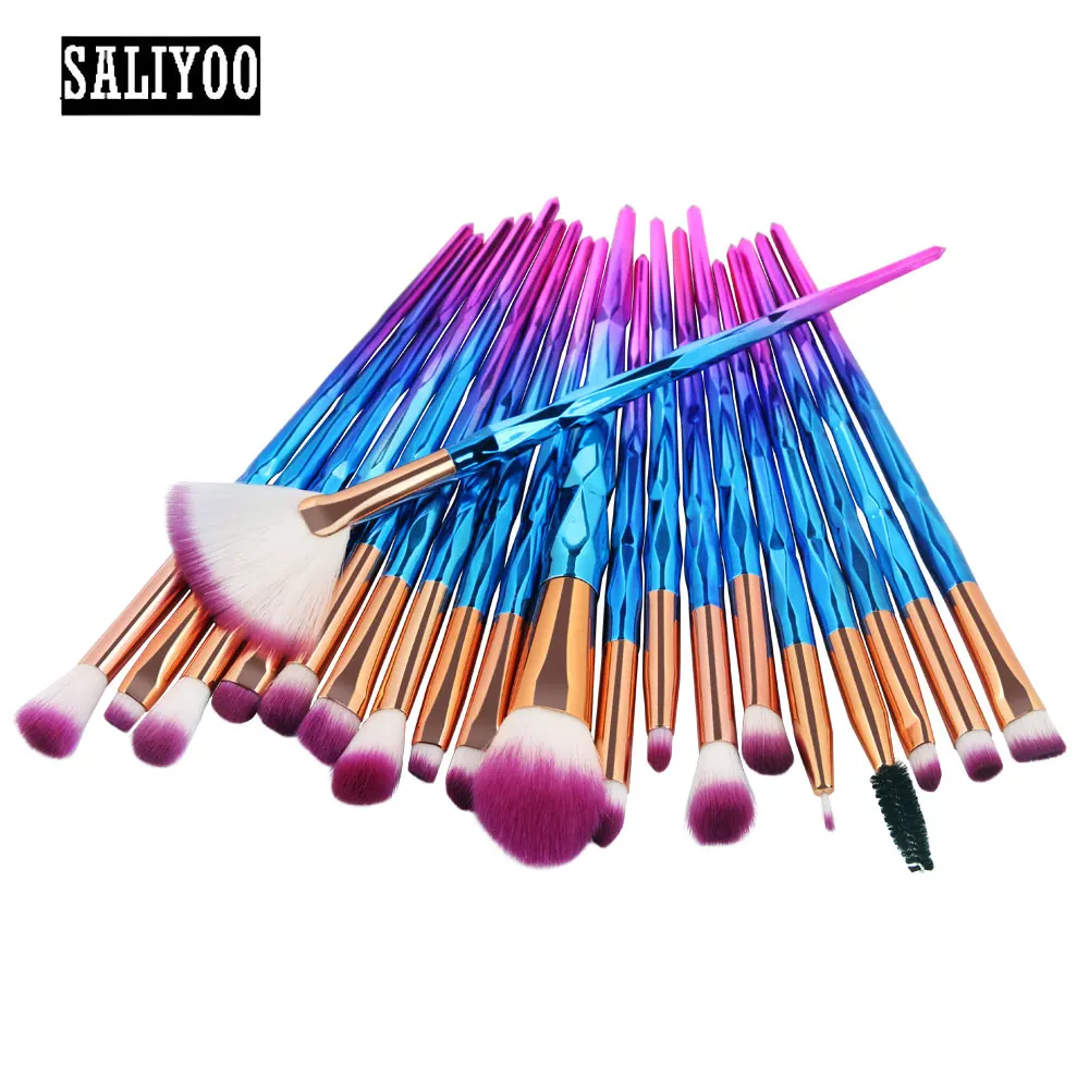 20pcs Purple SALIYOO Pro, 21 шт., Русалочка, рыбий хвост, алмазные кисти для макияжа, набор, основа, пудра, тени для век, контурная смесь, косметическая кисть для лица и губ - Handle Color: 20pcs Purple