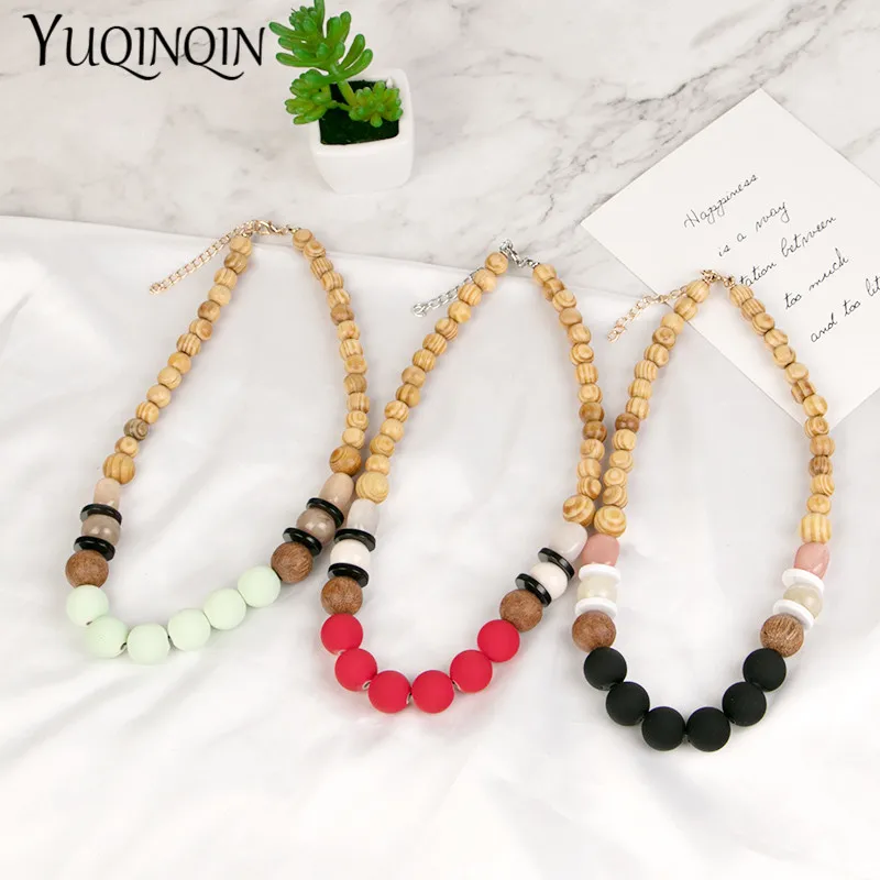 

Vintage Long Wood Bead Chains Fashion Necklaces for Women Round Geometric Acrylic Designer Necklace for Girls Jewelry Wholesale