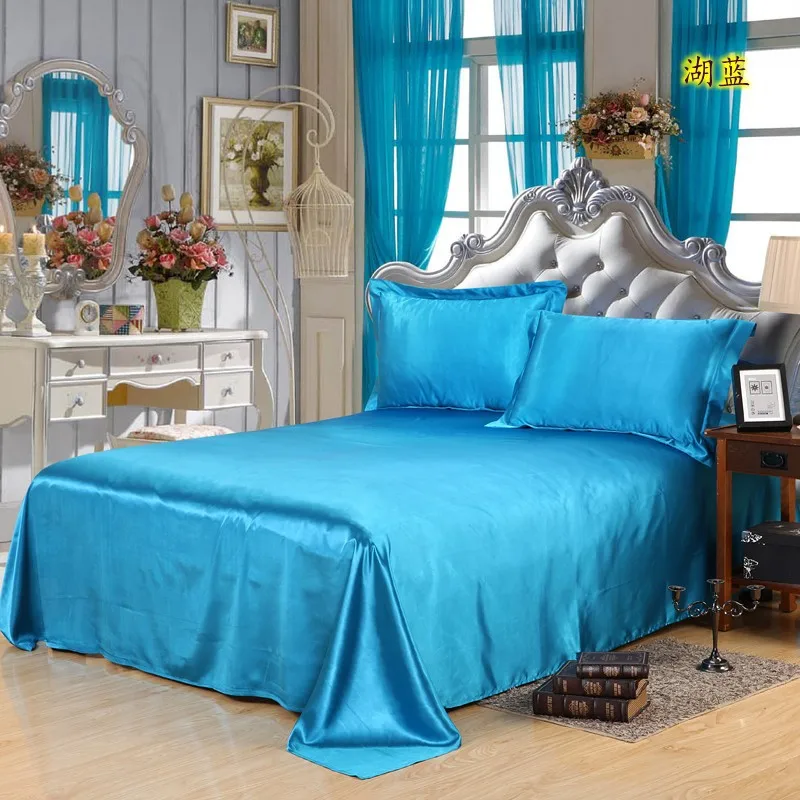 Custom-made Black only Bed sheet Solid Satin Queen/King Size Home Bedclothes Linen Sheet Cover No Pillowcas | Дом и сад