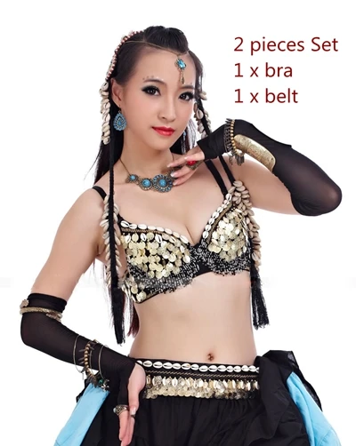 2pcs Set Bra belt ATS новая племенная одежда для танца живота для женщин 4 шт. комплект одежды античные бронзовые Бусины бюстгальтер юбка с поясом цыганские танцевальные костюмы - Цвет: 2pcs Set Bra belt