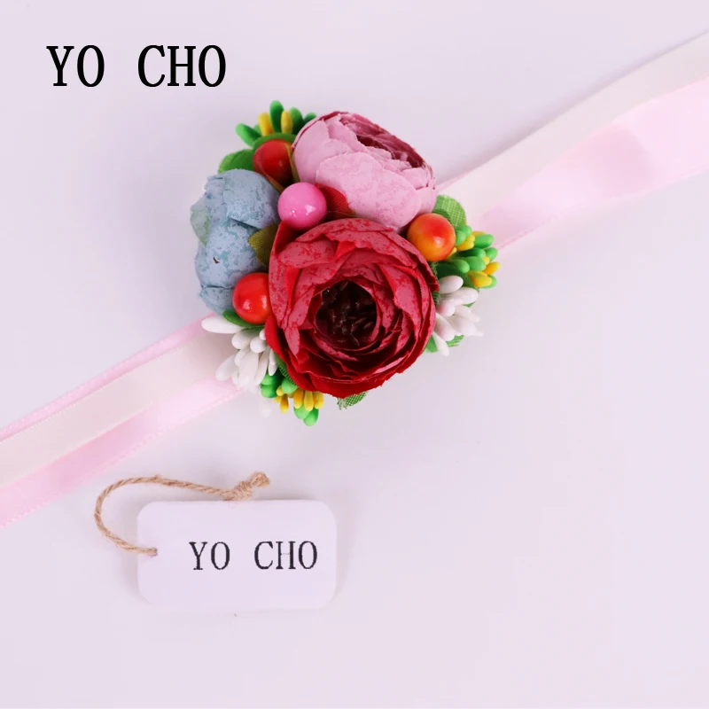 YO CHO мода 1 шт. искусственная Роза на запястье шелковая лента Искусственные
