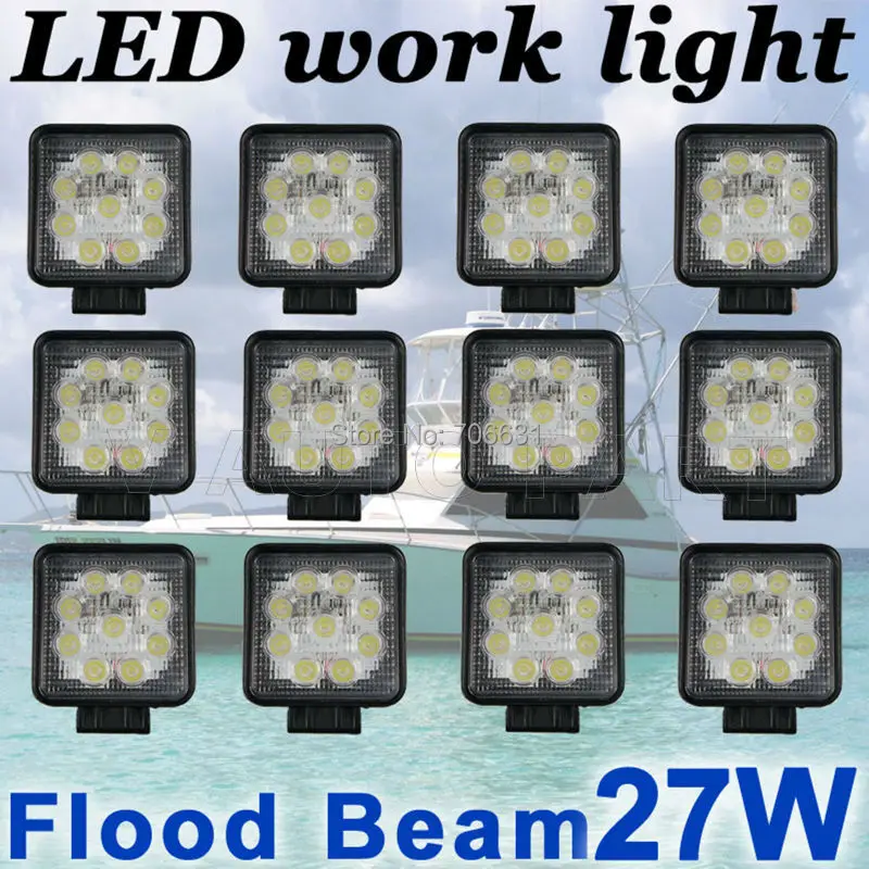 

Квадратная Светодиодная рабочая лампа Tkeapl THTMH 12X 27 Вт, прожекторный луч, грузовик, прицеп, внедорожник, морской внедорожник