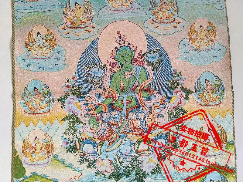 36 дюймов Тибетский шелк вышивка 21 зеленый Тара Будда Tangka Thangka картины семья настенная декорированная роспись
