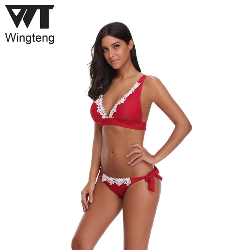 Low Waist Thong bikinis 2018 mujer Women Brazilian Bikini Black Lace Swimwear female push up Set Red biquinis feminino |