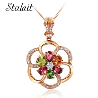trendy alloy link chain colorful round crystal pendant necklace fashion design flower jewelry zircon necklaces for women