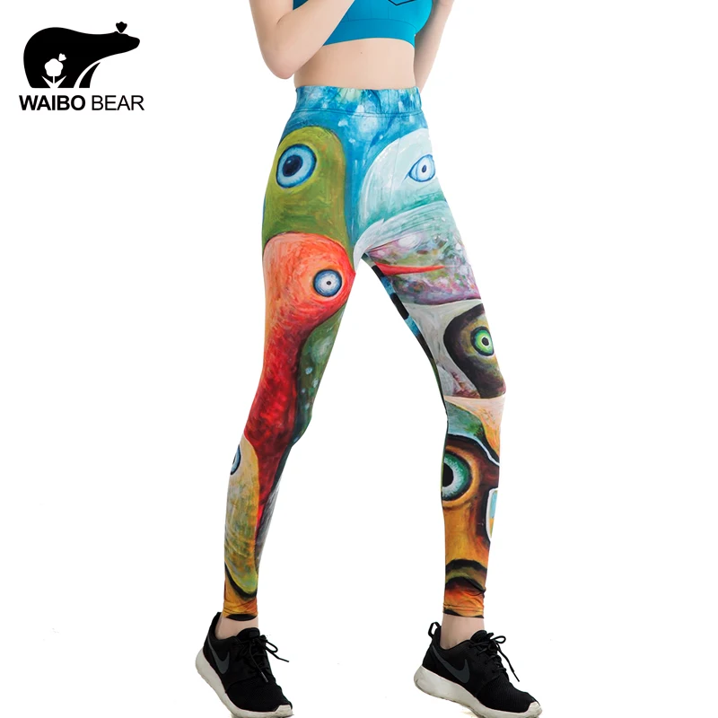

Женские леггинсы с рисунком, эластичные спортивные брюки, цветные брюки-карандаш, обтягивающие модная одежда для девочек WAIBO BEAR