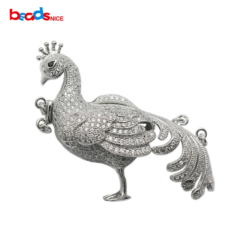 Beadsnice Sterling Silver Large Box Clasp CZ Micro Pave Peacock Shape Connector Clasp for Multi  Strand Necklace Making ID 35298