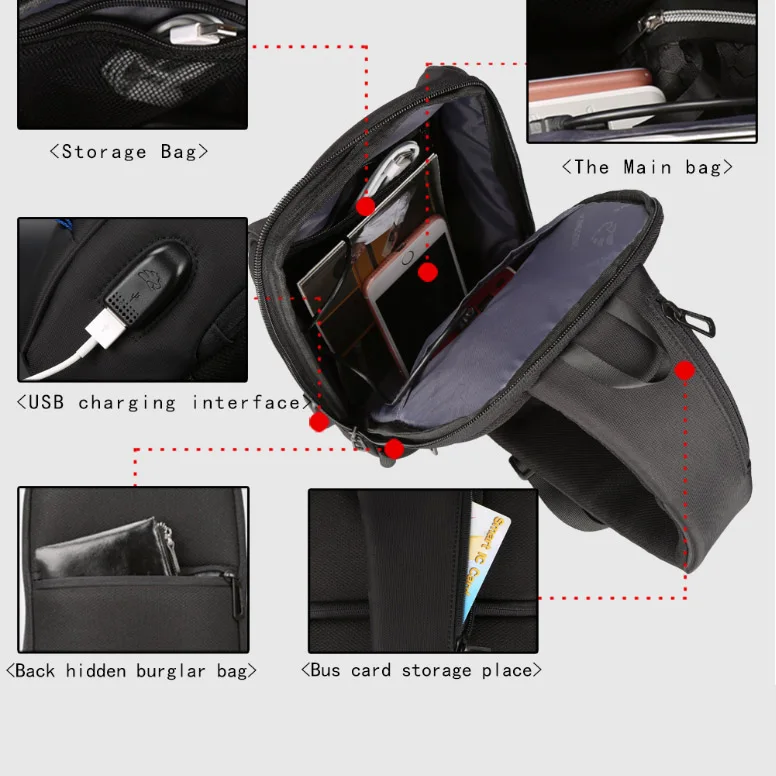 Мужская нагрудная сумка FGGS Kingsons маленькая через плечо с одним плечевым ремнем 2019