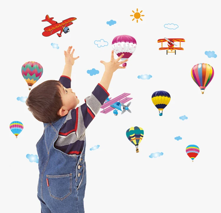 

Free shipping removable airplane label lovely cartoon balloons for home Children's room wall decoration