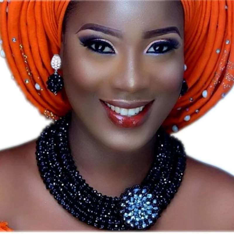 

Bridal Jewelry set Black 4 Layers African jewellery Set for Women High Quality Crystal Necklace Bracelet Earrings Set Free Ship