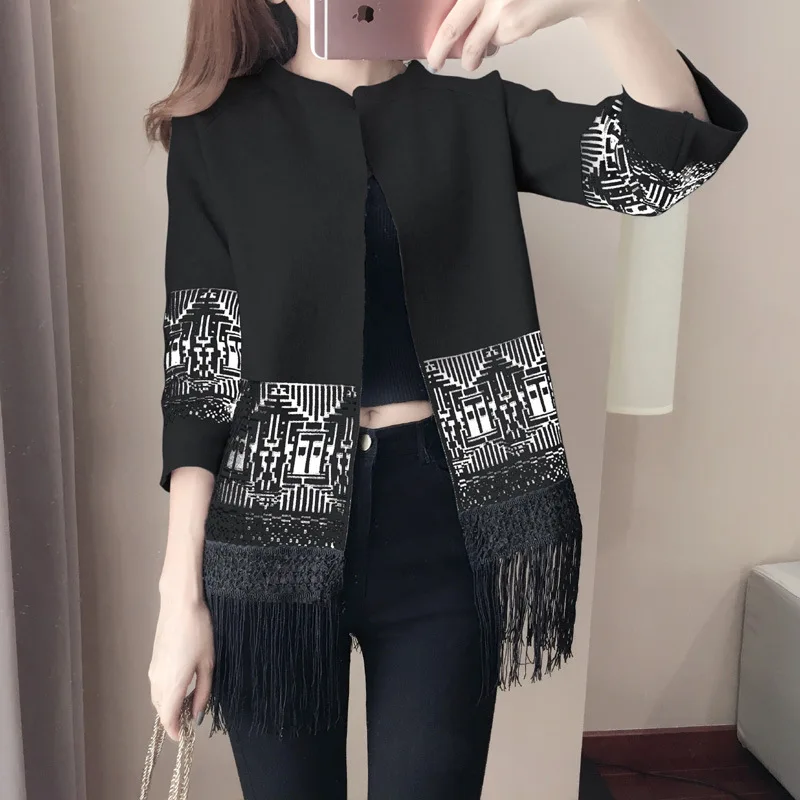 2019 весна и осень Новая женская тонкая просторная вязаная кофта рубашка длинный