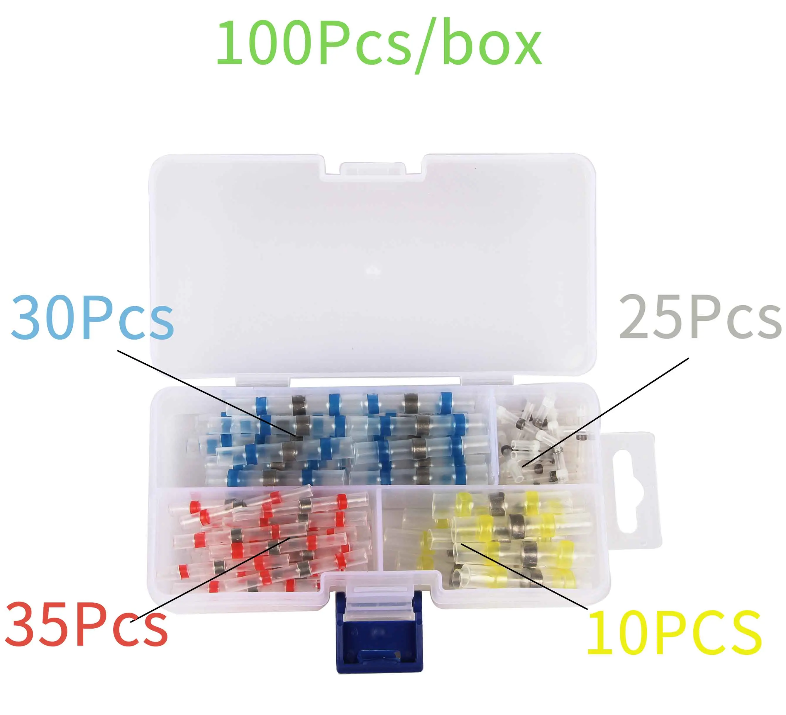 100Pcs-Box 50 100 200 250 шт Термоусадочные Припоя рукава стыковые провода соединитель водонепроницаемый терминалы набор для автомобиля Авто Лодка дом - Цвет: 100Pcs-Box
