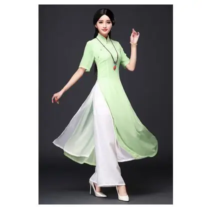 dress and pant Традиционное Вьетнам аозай Cheongsam Лето Восточный платье в китайском стиле Ципао платье и Штаны - Цвет: dress and pant