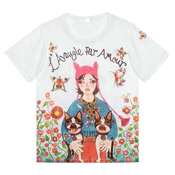 SS18 Весенняя подиумная женская футболка в художественном стиле с красочными