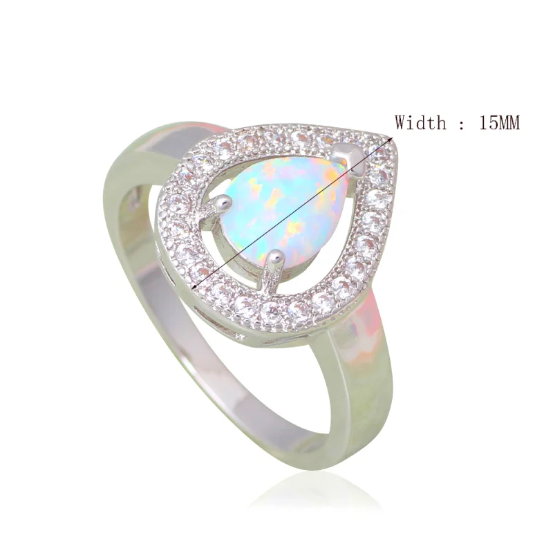 Стильные красивые кольца в виде капли воды для женщин с белым огненным опалом