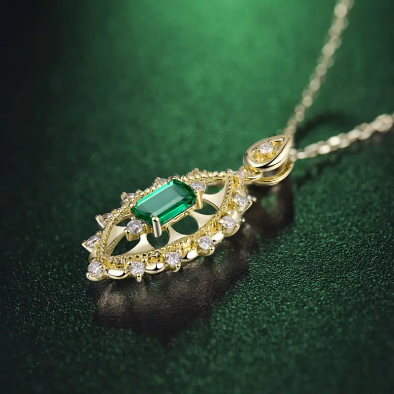 LOVERJEWELRY, ожерелье, подвеска для женщин, натуральный изумруд, драгоценный камень, настоящий бриллиант, подвеска для помолвки, 18 K, желтое золото, ювелирное изделие