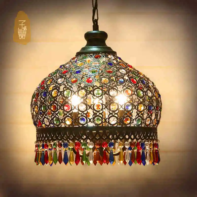 Bohemian Crystal Pendant Lamp Light Wrought Iron Lamps for Kitchen Island Dining Living Room Decoration Mediterranean | Освещение