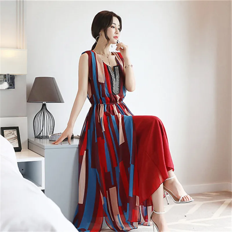 2018 Summer Sexy Women Maxi Boho Dress Floral Print Sleeveless Tank Holiday Long Beach Vestidos Party Dresses | Женская одежда