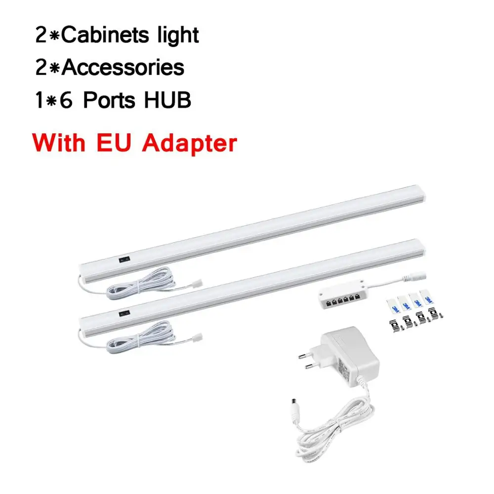 2xLight With Adapter 30/40/50 см под шкаф светильник ручной волны развертки светодиодный жесткой полосы светильник AC/DC 12V адаптер для розеток европейского стандарта Освещение для кухни детский ночной Светильник - Цвет: 2xLight With Adapter