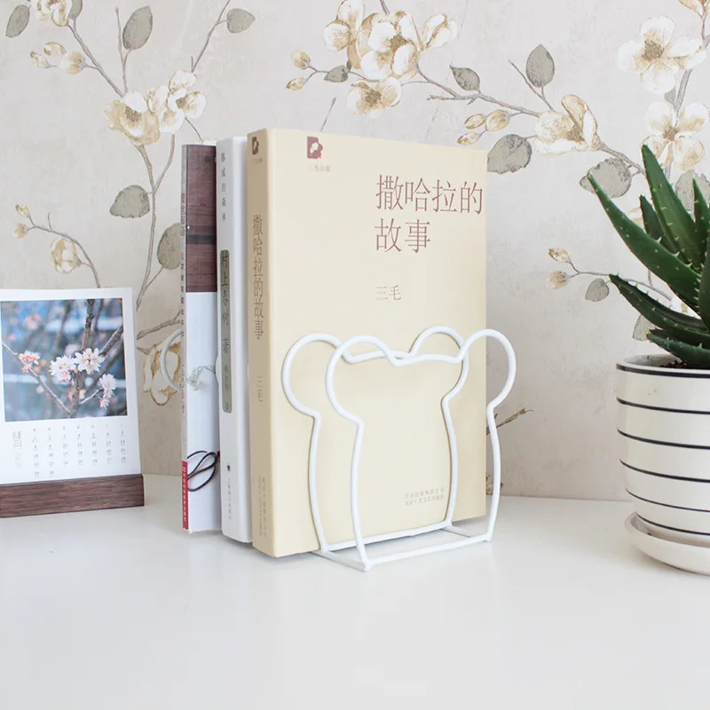 bear white Baffect мультфильм звезда и Медведь Форма Железный Держатель книжной полки настольная комната журнал книга держатели простая Книга хранения Организации - Цвет: bear white