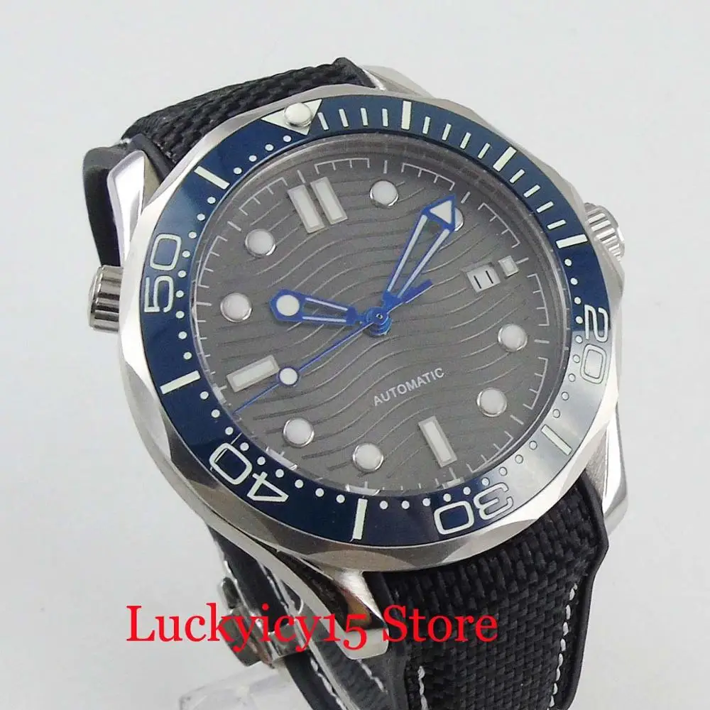 

BLIGER Sterile Mechanical 41mm Men's Watch With Automatic Movement Grey Wave Dial Date Window Rotating Bezel