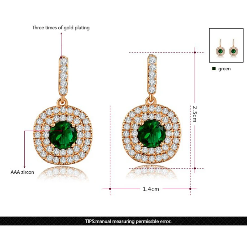 

Garilina Green zircon Rose Gold Drop Earrings Wedding Anniversary Engagement Gifts fashion jewelry women's earrings E2281