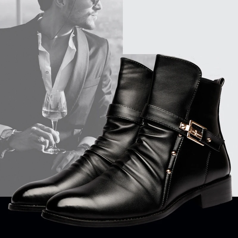 

Fashion Luxury Brand Mens Leather Boots Genuine Zipper Black Leather Joint Italian Designer Dress Ankle botas