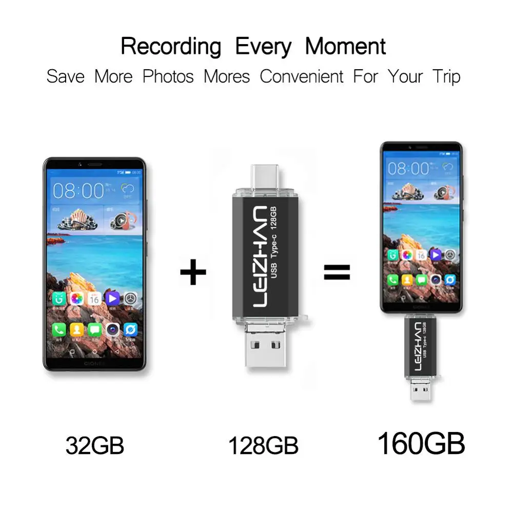 Флэш накопитель LEIZHAN USB C для телефона на android флеш 128 ГБ 64 32 16 микро U диск Note 9 флэш OTG