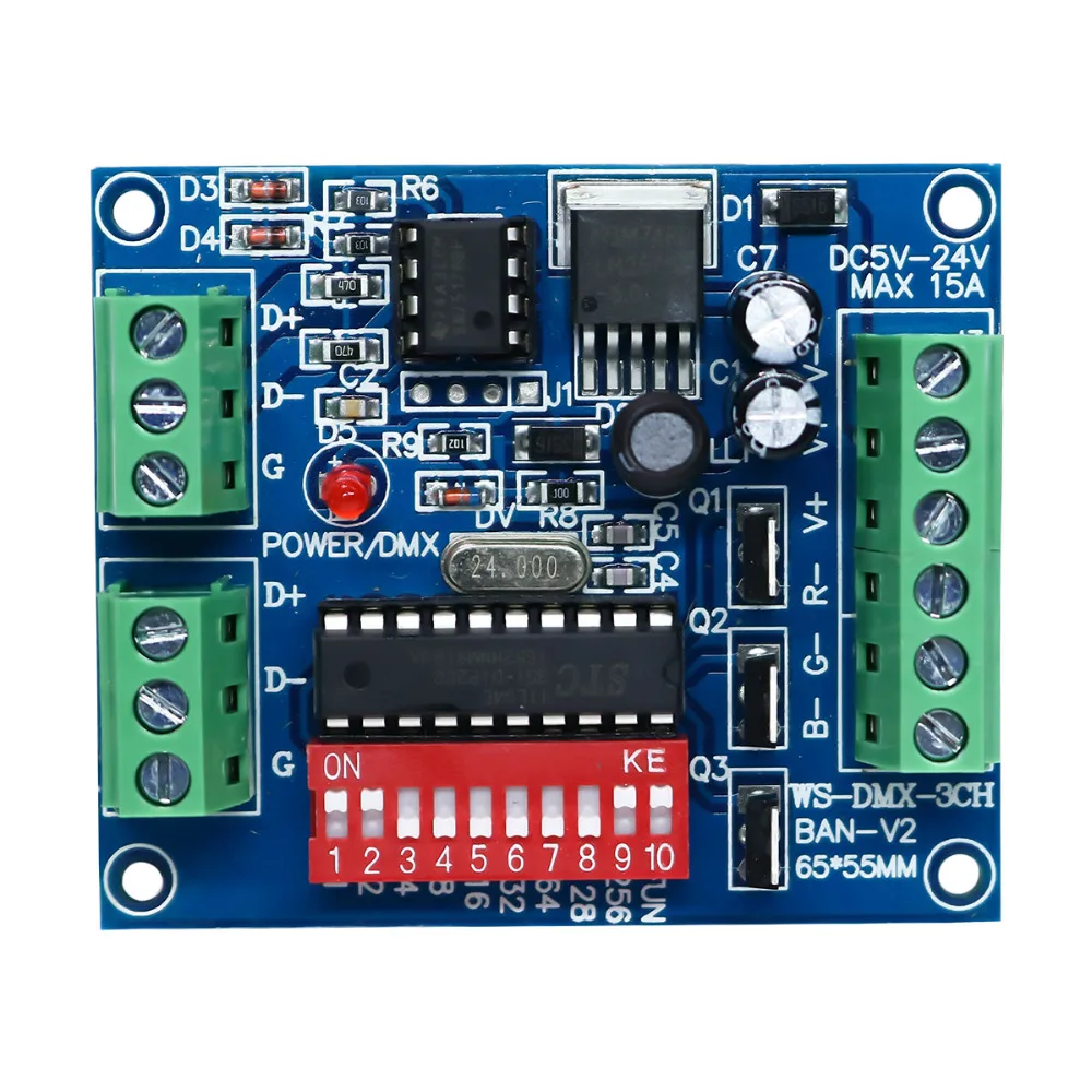 WIXURE DC5V 24V 3CH 3 Каналы DMX512 светодиодный декодер контроллер RGB диммер диск для