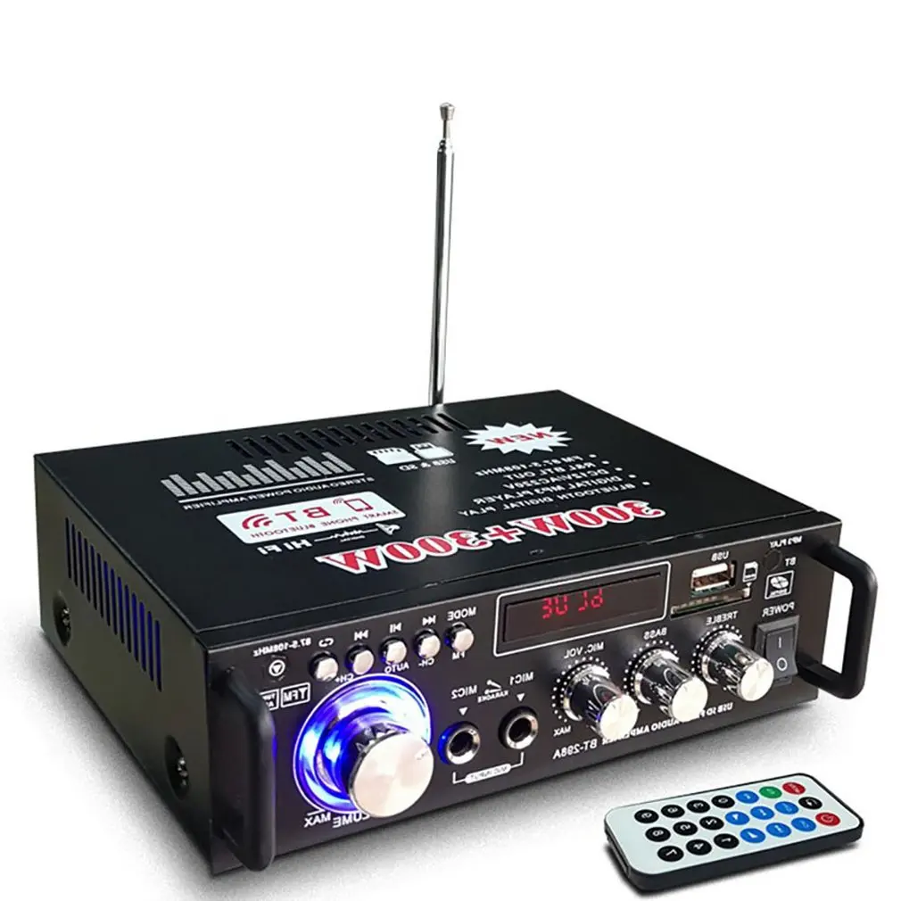 12 V/220 V BT-298A 2CH ЖК-дисплей цифровой Hi-Fi стерео усилитель мощности bluetooth FM радио автомобиль дома с пультом дистанционного управления