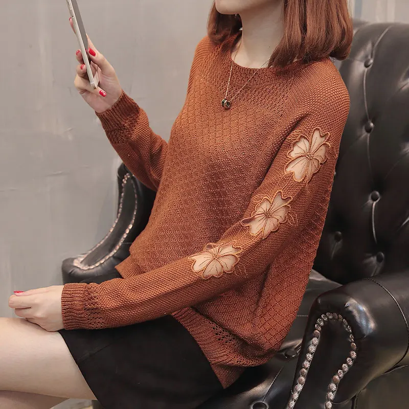 Осень 2020 новый модный вязаный свитер для женщин с длинным рукавом на крючках