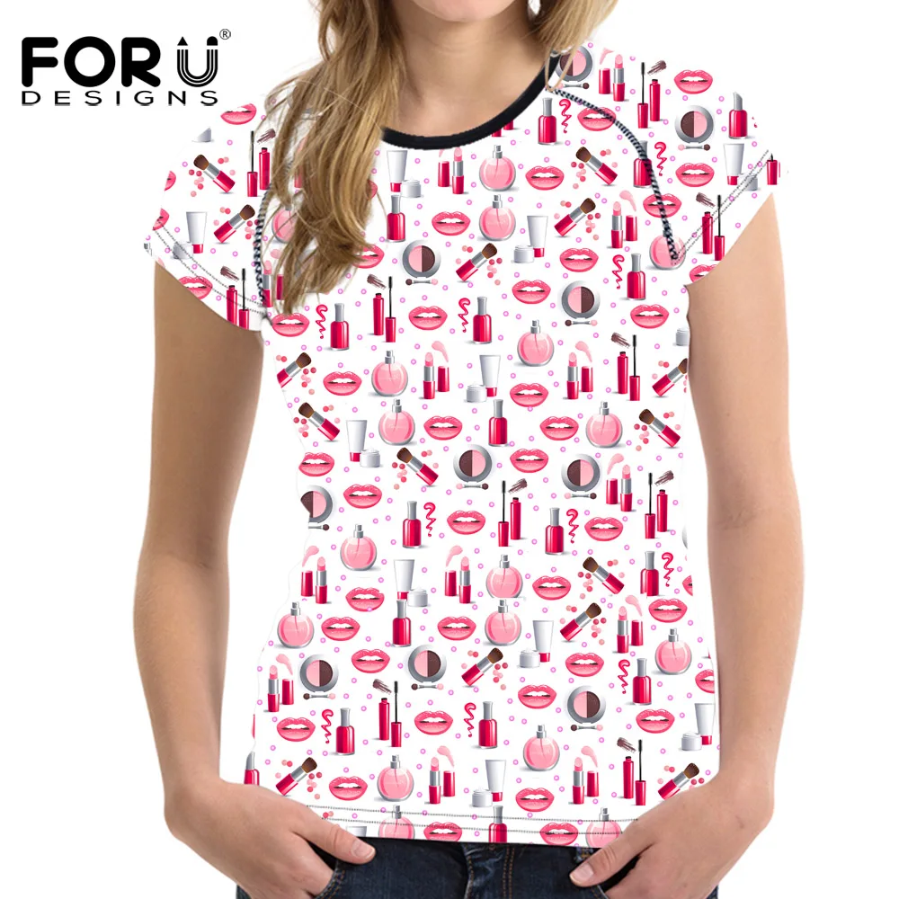 FORUDESIGNS/Сексуальная футболка с принтом красных губ для женщин и девочек топы